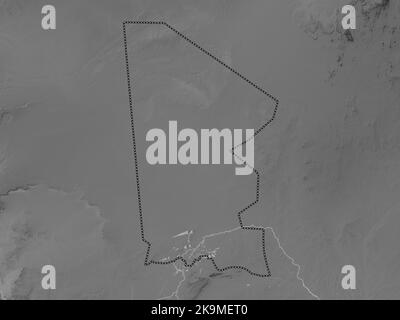 Tombouctou, région du Mali. Carte d'altitude en niveaux de gris avec lacs et rivières Banque D'Images