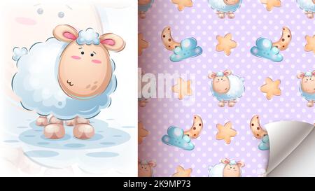 Mignon agneau en peluche - motif sans couture Illustration de Vecteur