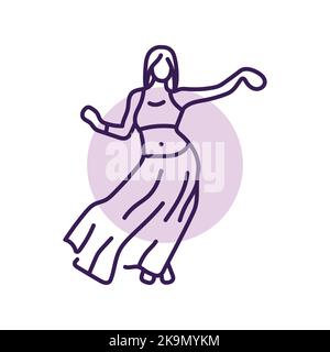 Icône de la ligne de couleur de danse de la bande de femme. Danse contemporaine. Illustration de Vecteur