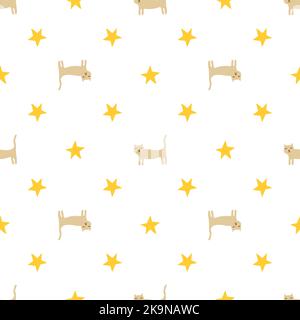 Arrière-plan vectoriel transparent. Texture décorative. Motif coloré avec chatons amusants et étoiles jaunes Illustration de Vecteur