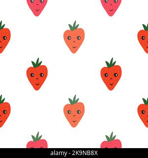 Illustration expressive et mignonne de fruits dans un style de dessin animé. Fraise rouge drôle. Illustration de Vecteur