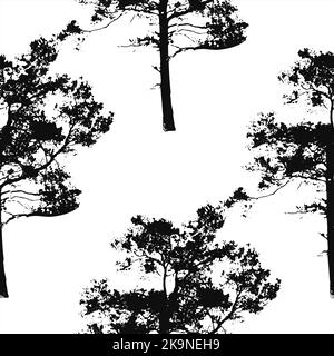 Fond noir et blanc sans couture avec silhouettes de pin. Élément nature de la forêt. Illustration vectorielle. Illustration de Vecteur