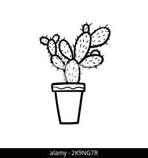 Illustartion vectorielle de style dessin animé. Cactus maison en pot floral. Élément de cahier de coloriage. Illustration de Vecteur