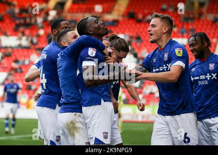 Freddie Ladapo d'Ipswich Town célèbre son but lors du match de la Sky Bet League 1 entre Charlton Athletic et Ipswich Town à la Valley, Londres, le samedi 29th octobre 2022. (Credit: Tom West | MI News) Credit: MI News & Sport /Alay Live News Banque D'Images