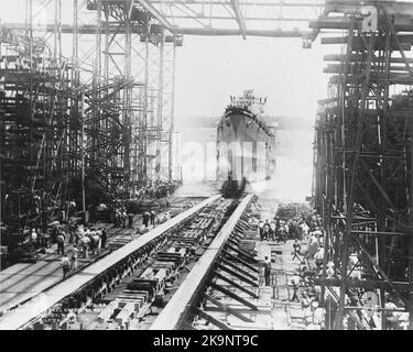 Lancement de San Diego le 26 juillet 1941, l'USS San Diego (CL-53) était un croiseur léger de classe Atlanta de la Marine américaine, Banque D'Images