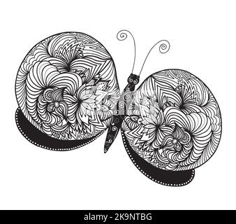 Papillon vectoriel stylisé dessiné à la main avec ornements Illustration de Vecteur