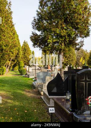 Pologne, Raszyn 11 02 2022: La Toussaint dans un petit cimetière. Banque D'Images