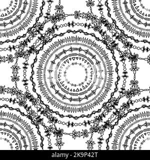 Motif décoratif abstrait noir et blanc sans couture avec ornements de mandala. Illustration de Vecteur