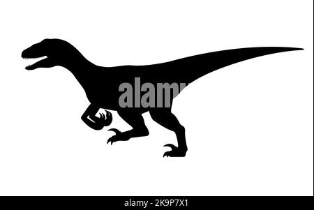 Silhouette de dinosaure de course à pied velociraptor. Illustration vectorielle d'une silhouette noire d'un dinosaure Velociraptor en course isolé sur blanc. Icône du logo, s Illustration de Vecteur