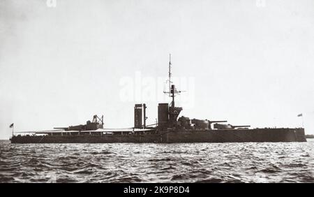 Le cuirassé de la première Guerre mondiale HMS audacieuse. Achevé en 1913 et coulé après avoir frappé une mine allemande au large de l'Irlande le 27th octobre 1914. Banque D'Images