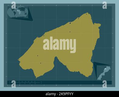 Casablanca-Settat, région du Maroc. Forme de couleur unie. Lieux des principales villes de la région. Cartes d'emplacement auxiliaire d'angle Banque D'Images