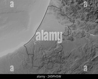 Rabat-sale-Kenitra, région du Maroc. Carte d'altitude en niveaux de gris avec lacs et rivières Banque D'Images