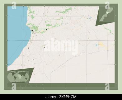 Souss-Massa, région du Maroc. Ouvrez la carte des rues. Lieux des principales villes de la région. Cartes d'emplacement auxiliaire d'angle Banque D'Images