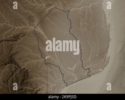 Gaza, province du Mozambique. Carte d'altitude colorée en tons sépia avec lacs et rivières Banque D'Images