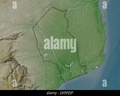 Gaza, province du Mozambique. Carte d'altitude colorée en style wiki avec lacs et rivières Banque D'Images