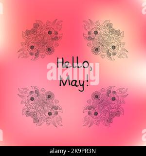 Carte décorative Hello May avec éléments floraux sur fond flou. Illustration de Vecteur