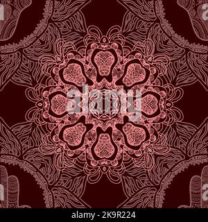 Motif sans couture avec mandalas et hamsa. Tatouage au henné de Hamsa avec ornement ethnique. Illustration de Vecteur