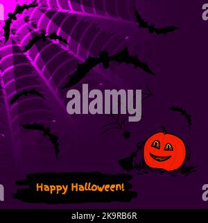 Carte Happy Halloween avec citrouille sur fond abstrait. Illustration vectorielle. Illustration de Vecteur