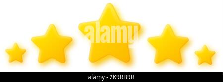 Cinq étoiles dorées de 3D étoiles isolées sur fond blanc. 5 étoiles brillantes de dessin animé mignonne de différentes tailles. panneau de classement 5 étoiles. Système de classement. Évaluation de l'évaluation du produit Illustration de Vecteur