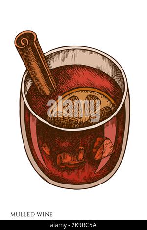 Collection d'illustrations vectorielles dessinées à la main de Carnival Food. Vin chaud coloré. Illustration de Vecteur