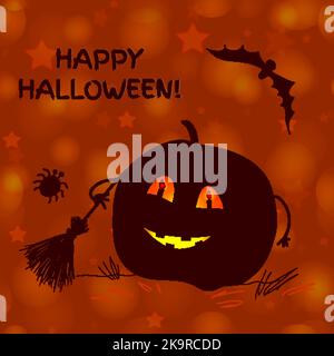 Carte Happy Halloween avec citrouille sur fond abstrait. Illustration vectorielle. Illustration de Vecteur