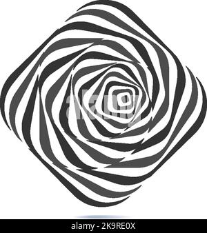 Arrière-plan abstrait torsadé noir et blanc. Illusion optique de surface déformée. Bandes torsadées. Texture stylisée 3D. Illustration vectorielle. Illustration de Vecteur