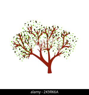 Arbre avec silhouette de feuilles vertes sur fond blanc. Illustration vectorielle. Illustration de Vecteur