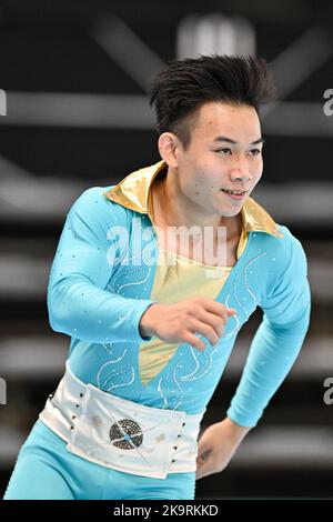 BOYU CHEN, Chine Taipei, exécution en ligne des hommes seniors - Programme court aux Jeux artistiques mondiaux de patinage 2022 au Parc olympique de la jeunesse - Amrica Pabelln, on 29 octobre 2022 à Buenos Aires, Argentine. (Photo de Raniero Corbelletti/AFLO) Banque D'Images