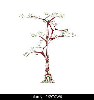 Arbre avec un tronc d'arbre coloré et des feuilles d'illustration dans le style ethnique. Illustration de Vecteur