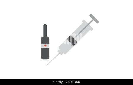 Seringue médicale injection avec flacons pour vaccin avec la conception plate. Illustration de la seringue et du flacon de vaccin de la collection pandémique. Illustration de Vecteur