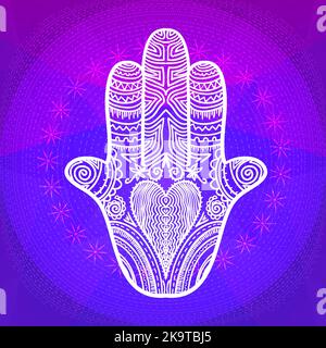 Hamsa avec ornements abstraits, main de Fatima, illustration vectorielle. Illustration de Vecteur