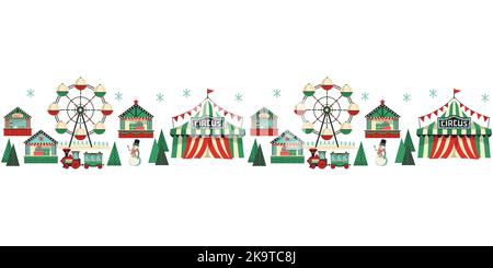 Parc d'attractions d'hiver, panneau fantaisie, bordure sans couture Illustration de Vecteur