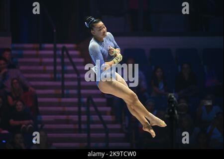 Liverpool, Royaume-Uni. 30th octobre 2022. Leanne Wong (Etats-Unis) Vault lors des Championnats du monde de gymnastique artistique - Womenâ&#X80;&#x99;s qualifications, gymnastique à Liverpool, Royaume-Uni, 30 octobre 2022 Credit: Independent photo Agency/Alay Live News Banque D'Images