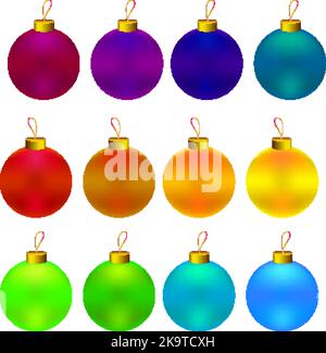 Boules de noël colorées. Ensemble de décorations réalistes. Balles pour l'arbre de Noël Illustration de Vecteur