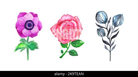 Fleurs peintes à la main aquarelle Illustration de Vecteur
