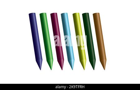 3D crayons. Collection de crayons de cire colorés. Illustration vectorielle isolée avec un style réaliste Illustration de Vecteur