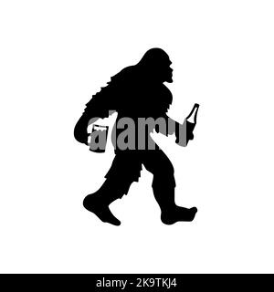 Bigfoot boit une bière. Silhouette Yeti. Modèle d'hobbies Bigfoot pour la décoration d'intérieur, la découpe au laser, l'artisanat, l'imprimé t-shirt. Illustration vectorielle. Illustration de Vecteur