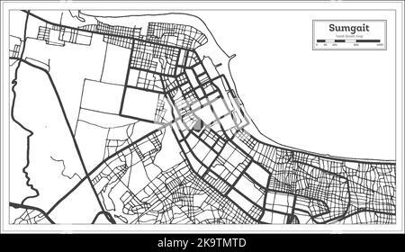 Carte de la ville de Sumgait Azerbaïdjan en noir et blanc en style rétro isolé sur blanc. Carte de contour. Illustration vectorielle. Illustration de Vecteur
