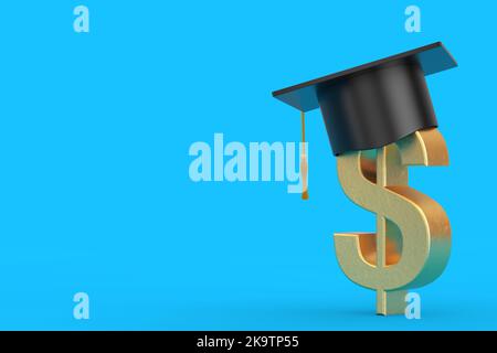 Diplôme universitaire Cap sur le dollar d'or signe sur un fond bleu. 3D rendu Banque D'Images