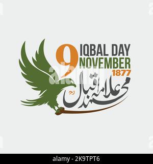 Allama Muhammad Iqbal jour 9 novembre 1877 Calligraphie Vector Illustration de Vecteur