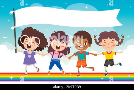 Joyeux multi-ethnie enfants Illustration de Vecteur