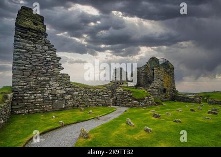 Site archéologique préhistorique de Jarlshof, îles Shetland, Royaume-Uni Banque D'Images