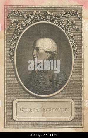 Général John Burgoyne. Vieux imprimé antique de la guerre d'indépendance américaine de 1780 Banque D'Images