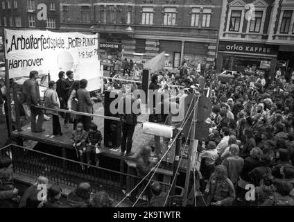 Le Red Dot Workers' Festival, un événement de groupes de gauche sur 18. 9. 1971 à Hanovre, est devenu une rencontre des opposants des transports publics Banque D'Images