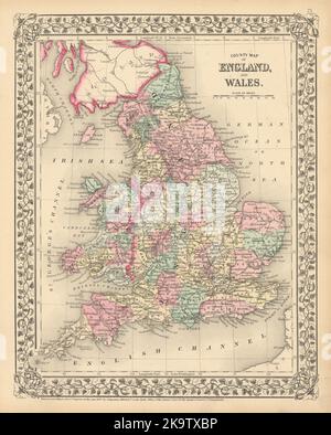 Carte de comté de l'Angleterre et du pays de Galles par Samuel Augustus Mitchell 1869 Old Banque D'Images