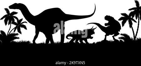 Scène de paysage d'arrière-plan de dinosaure Silhouette Illustration de Vecteur