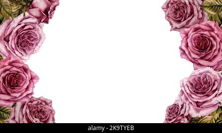 Deux bordures roses aquarelle dessinées à la main. Éléments isolés sur fond blanc Banque D'Images