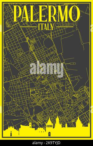 Carte imprimée du réseau des rues du centre-ville de PALERME, ITALIE Illustration de Vecteur