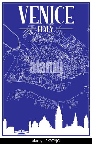Carte imprimée du réseau des rues du centre-ville de VENISE, ITALIE Illustration de Vecteur