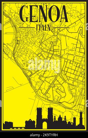 Carte imprimée du réseau des rues du centre-ville de GÊNES, ITALIE Illustration de Vecteur